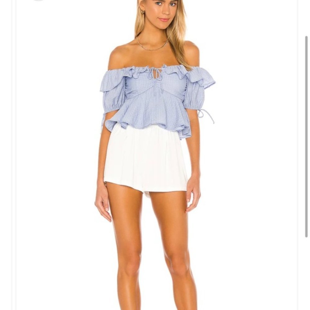 Tularosa off shoulder Maggie top in powder blue medium REVOLVE - Picture 15 of 15